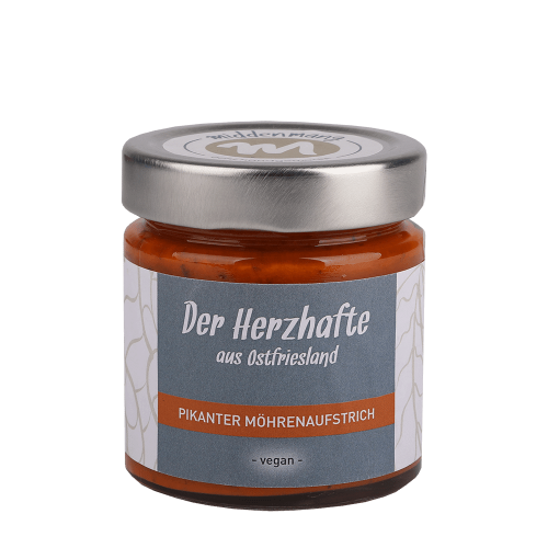 Ein Glas der Sorte Pikanter Möhrenaufstrich.