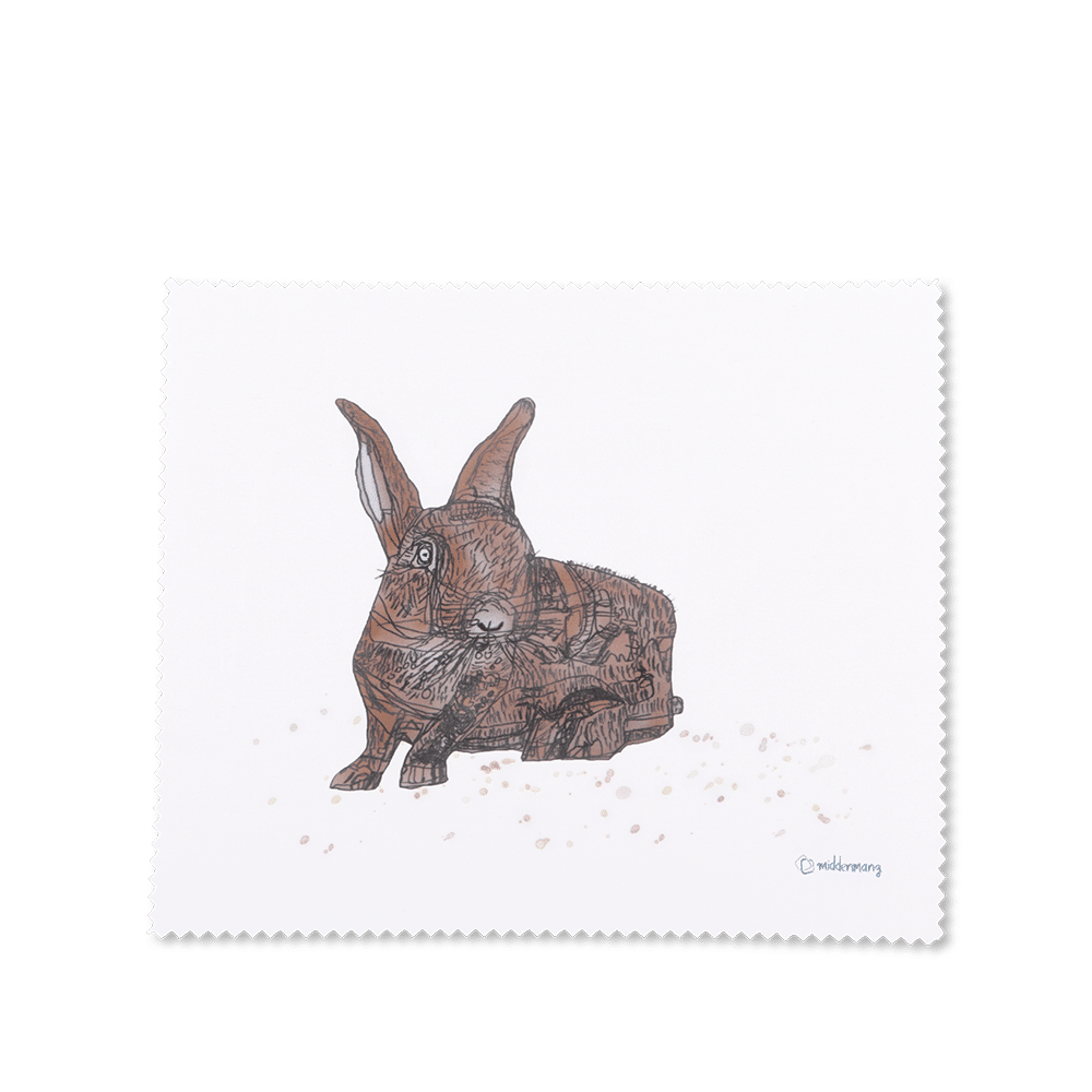 Brillenputztuch mit kunstvollem Wildkaninchen.