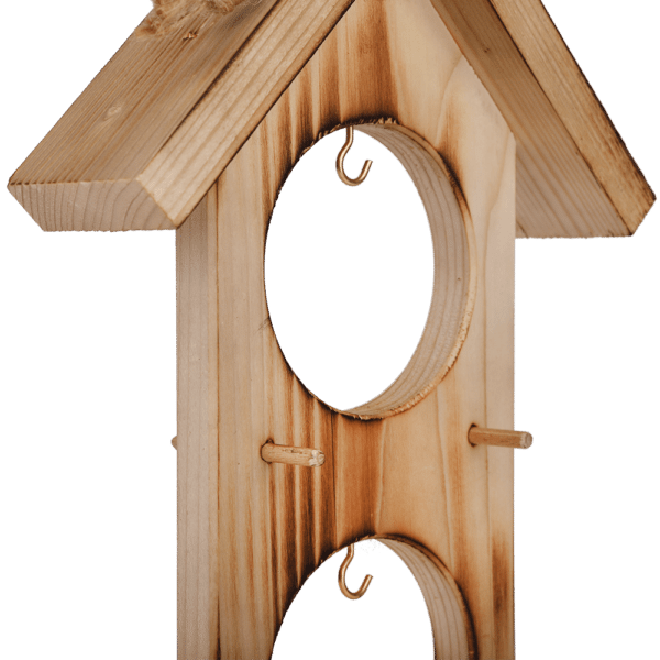 middenmang Vogelfutterhaus aus Holz Nahaufnahme