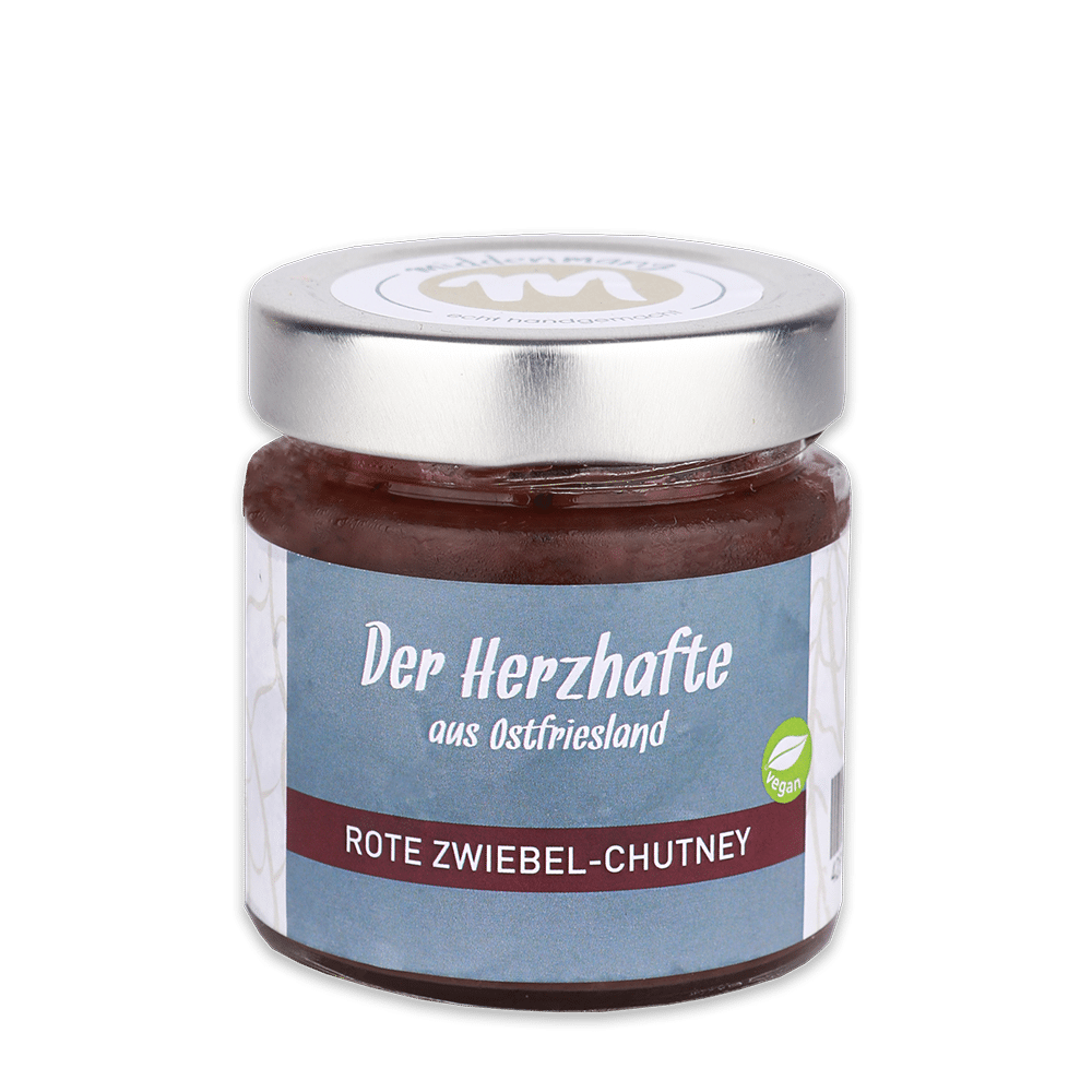 Ein Glas von einem Chutney in der Sorte Rote Zwiebel.