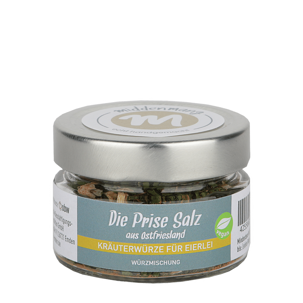 Ein Glas mit Kräuterwürze für Eierspeisen.