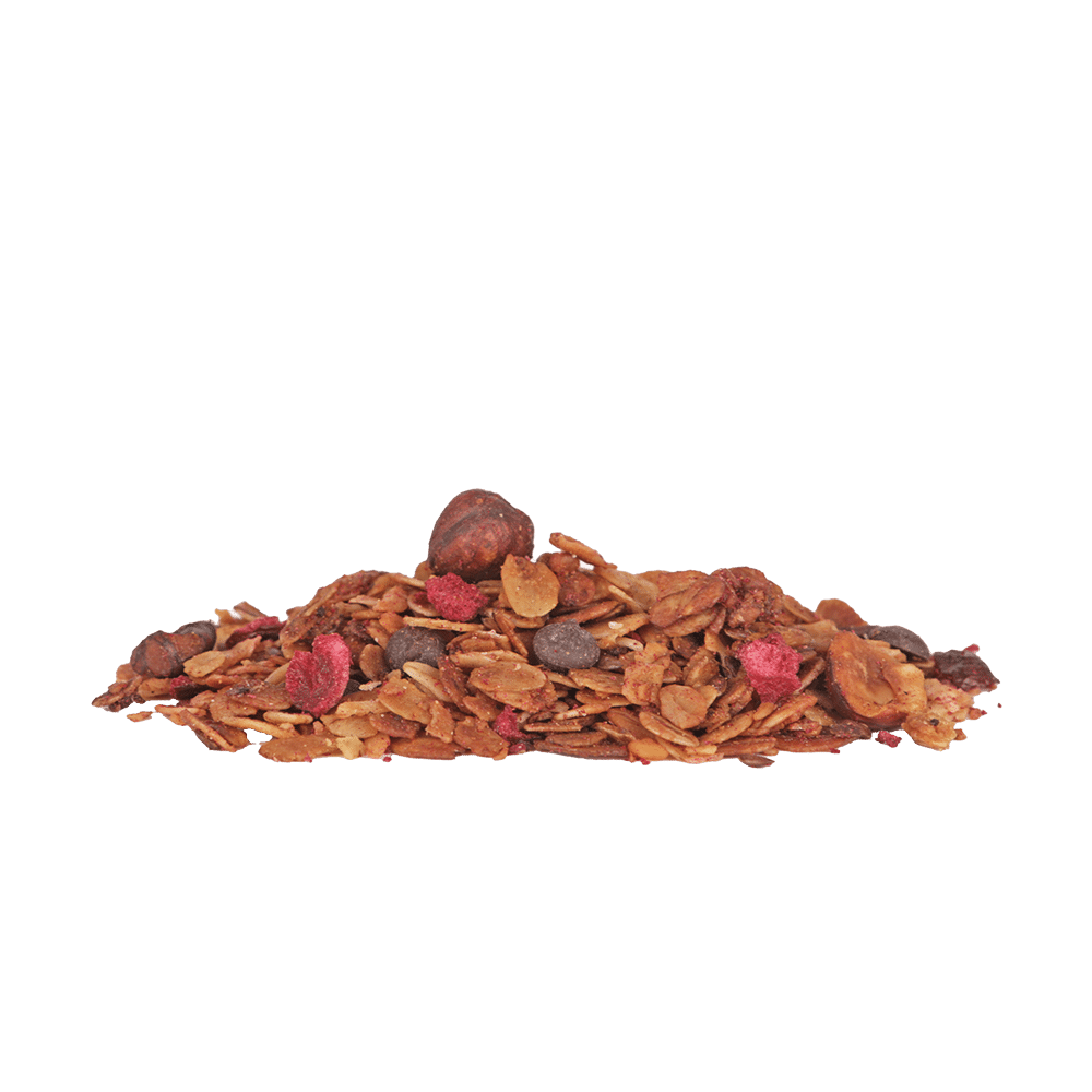 Ein Häufchen Knuspermüsli mit Sauerkirsche-Dunkle Schokolade.