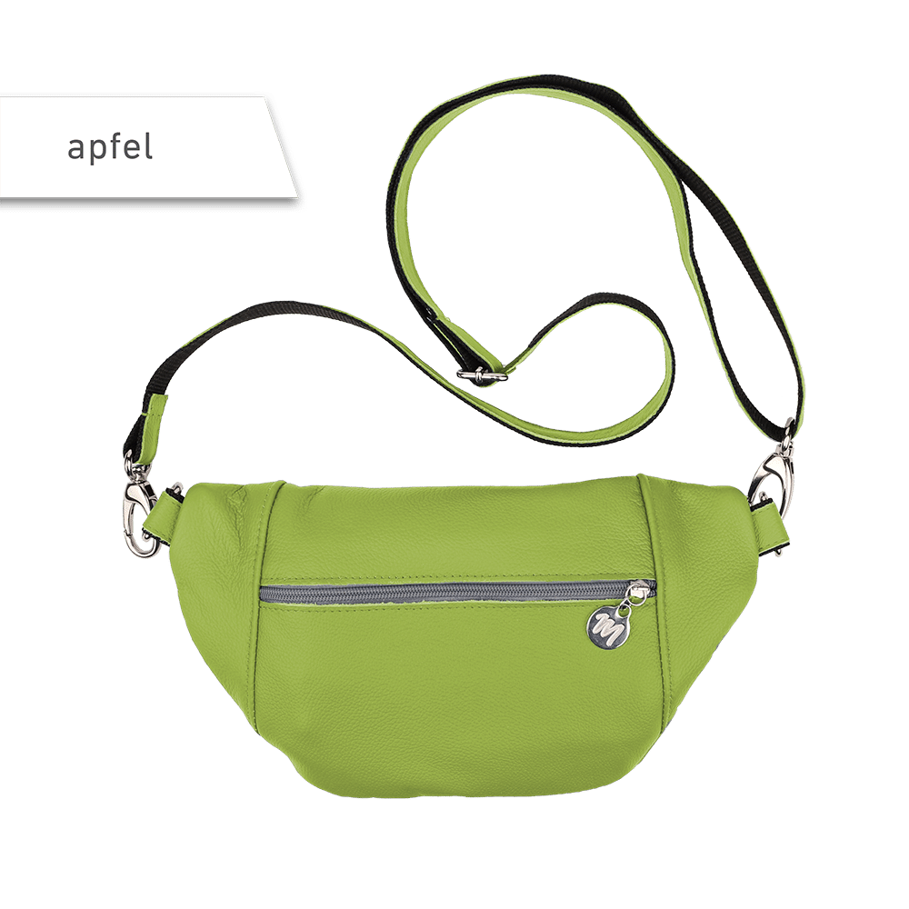Eine Bauchtausche aus Leder in der Farbe apfel.