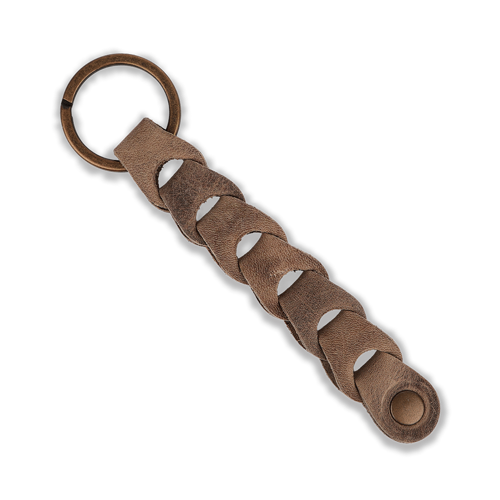 Schlüsselanhänger mit Kettengliedern aus Pull-Up-Leder, in der Farbe Beige.