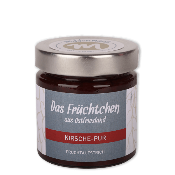 Ein Glas von einem Fruchtaufstrich in der Sorte Kirsche pur.