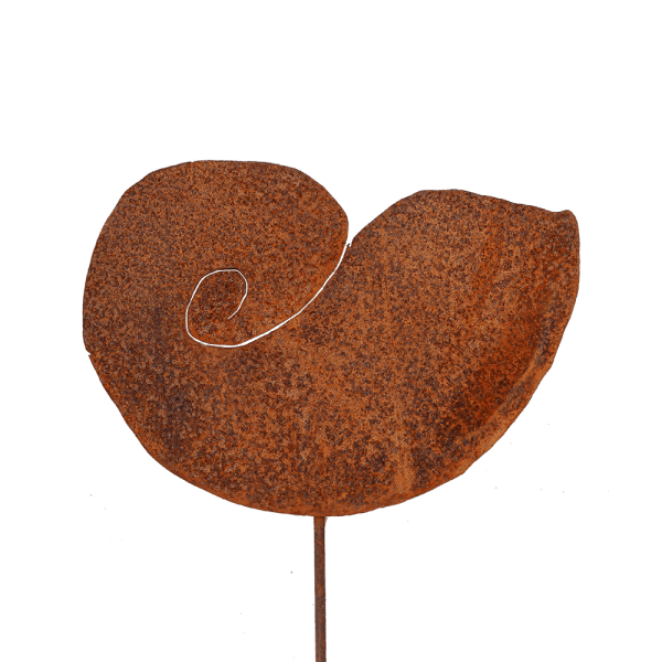 Ein Gartenstecker aus Metall in Rostoptik in der Variante Schnecke.