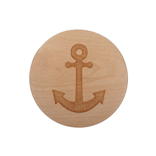 Untersetzer aus Holz mit Anker-motiv.