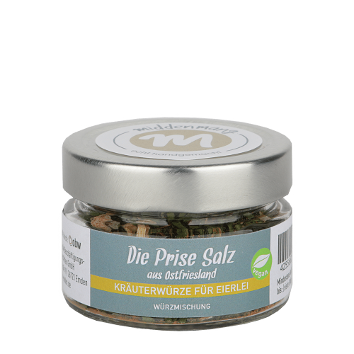 Ein Glas mit Kräuterwürze für Eierspeisen.