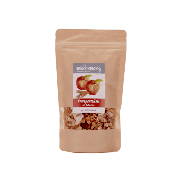 Knuspermüsli Apfel-Zimt in 210g-Tüte.